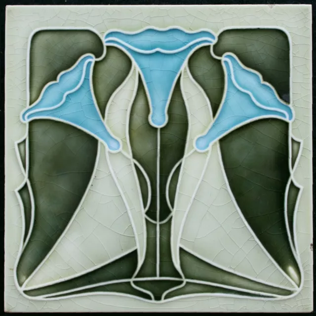 Attractive Original  Art Nouveau tile C 1900 NstG 3 flowers