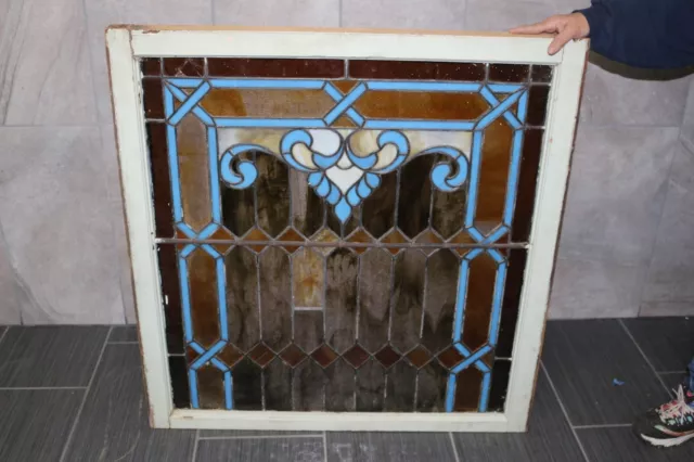 Large Antique Victorian Ornate c.1900 Stained Leaded Glass Window 37"x36"