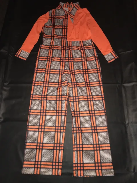 3 XL Orange Black Plaid Jumpsuit Costume Dancewear Flowy Large Collar Adult