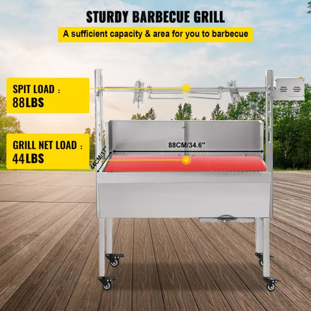 VEVOR Grill Rotatif 60 kg Barbecue Charbon Électrique 25W BBQ Rôtissoire en Inox 3