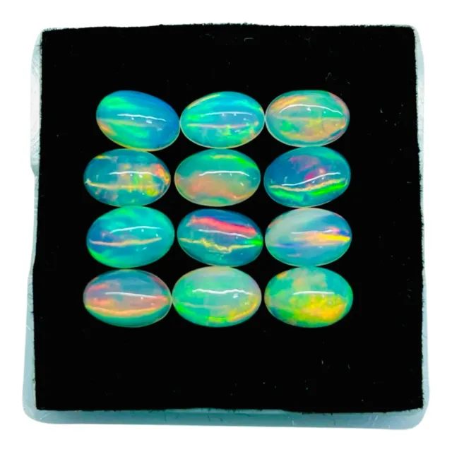 12 Pcs Natural Ethiopian Opal 6x4mm Oval Flashy Loose Cabochon Gemstones Lot