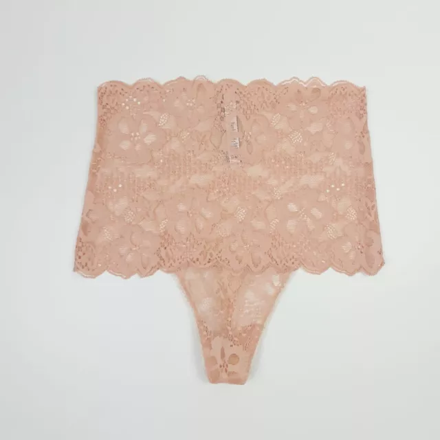 Victorias Secret Peach Lace High Waisted Thong UK Small Brief Knickers Lingerie