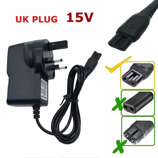 15V Power Charger Cable Cord Lead UK Plug for Philips Shaver HQ8505 Series 3000