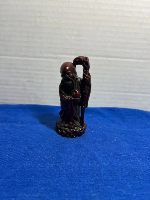 Vintage Red Resin Figurine Chinese Shou Lao God Of Longevity