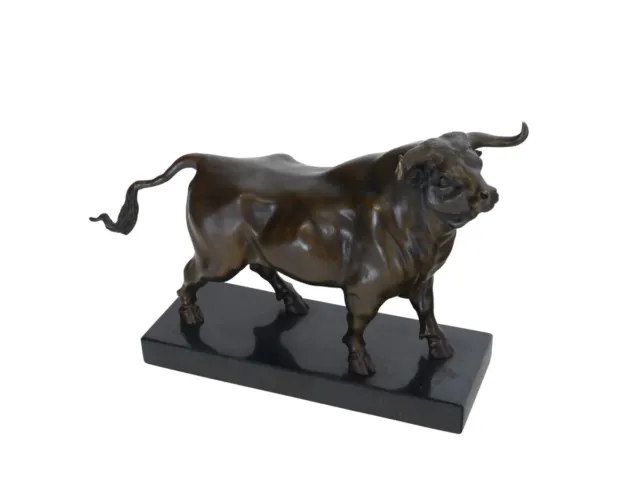 Bulle Bronze Figur Stier Skulptur Tierfigur auf Marmorsockel L: 42 cm -11311-