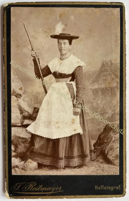 orig. CDV Foto Fotografie Dame Frau Mode um 1890 Tracht Tegernsee Dirndl Bayern