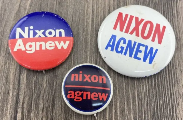Vintage Nixon Agnew Political Buttons Pins Campaign Lot of 3 Red Blue White