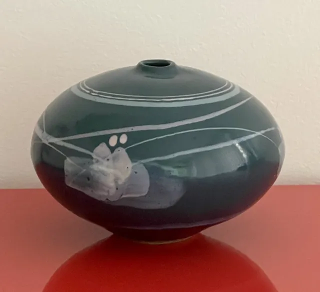Studio Art Pottery Postmodern Abstract Bulbous Ceramic 5” Weedpot Vase Signed