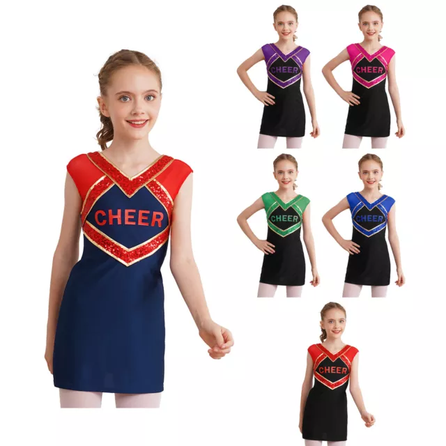 Abito da cheerleading cheerleading per bambine colore blocco cheerleading festa scuola superiore