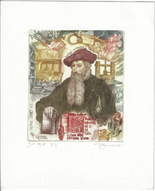 DAVID BEKKER: Exlibris für Toon van Gestel, Johannes Gutenberg