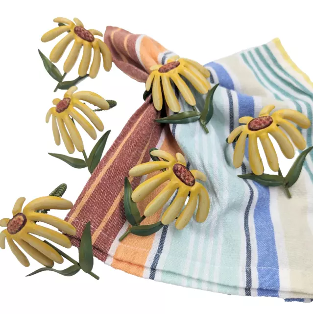 Yellow Daisy Metal Coneflower Napkin Rings Set of 6 Garden Party Decorations