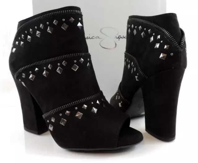 Jessica Simpson Midara Studded Open Toe Booties Heels Micro Suede Black Size 7