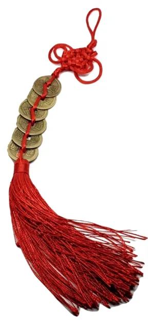 Feng Shui Lucky Red Tassel 6 x Coins Chinese Hanging Charm Health Wealth Temple 2