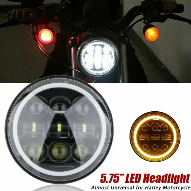 5.75" 5 3/4 Motorrad Scheinwerfer Hi/Lo LED Halo Angel Eye E-Geprüft für Harley