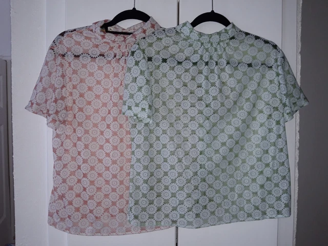2 X Camicie Trasparenti Vintage KEYNOTE Rayon Nylon Maniche Cortate - Taglia Busto 38"
