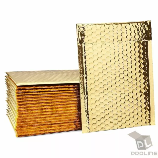 50 #2 Glamour Metallic Gold Poly Bubble Shipping Mailers Envelopes Bags 8.5x12