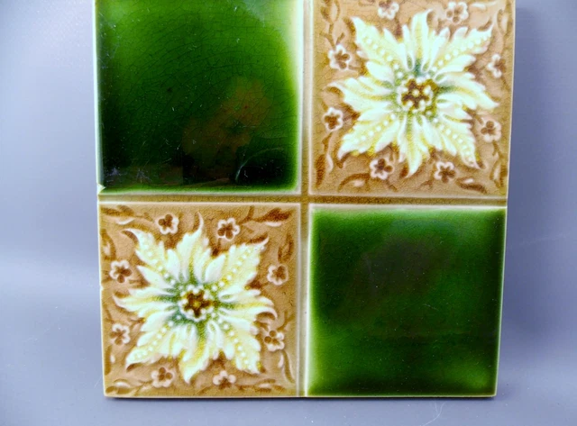 Antique Art Nouveau Majolica Tile  19th Embossed England