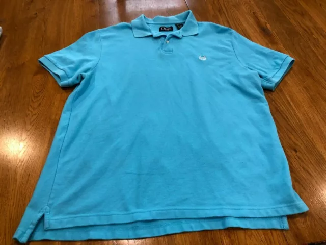 Chaps Mens Size XL Extra Large Turquoise Blue Short Sleeve Polo Shirt White Logo
