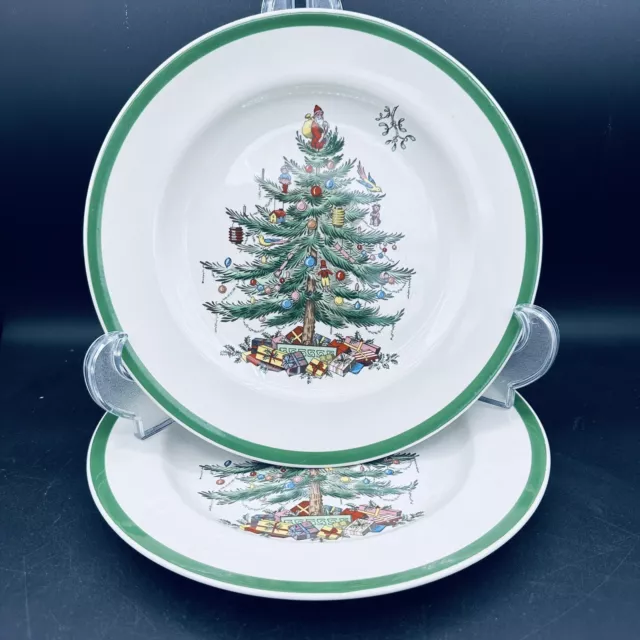 Spode Christmas Tree Dinner SET 2 Plates 10.5" S3324 -England BLUE Backstamp EUC