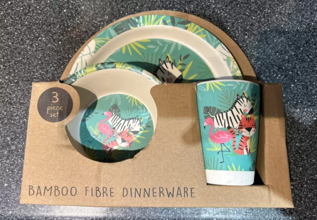 KIDS Gift Bamboo Fibre Dinnerware Set for Children 3 Piece - Jungle Theme