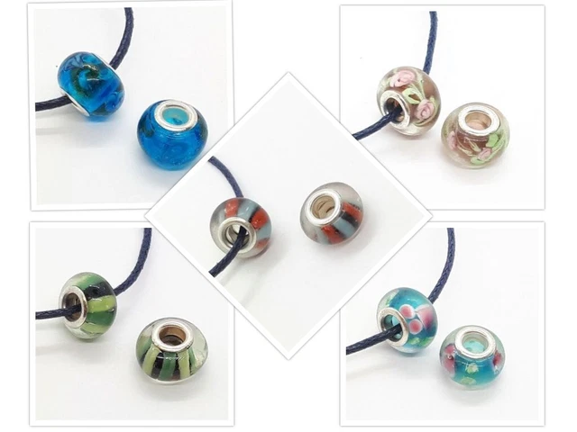 Großlochperle 3 Stück 14x10 mm Perle Glas bunt Armband Schmuck Rondell groß loch