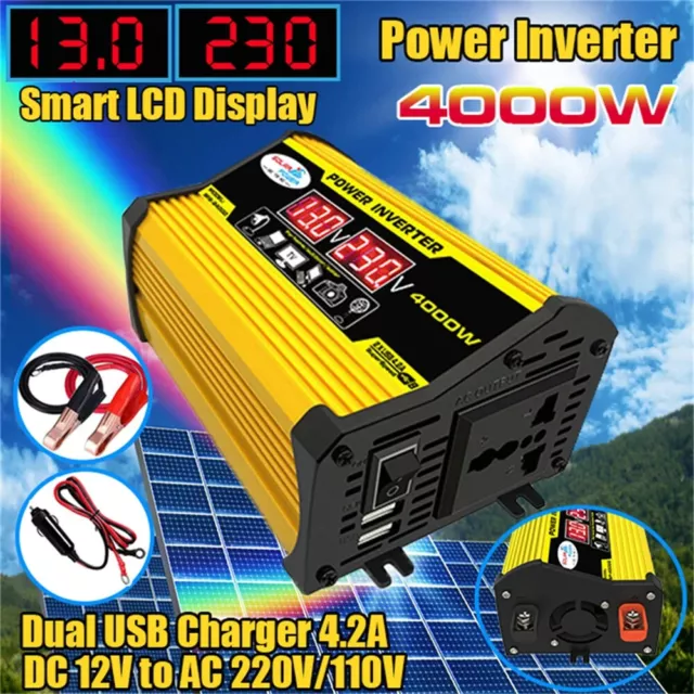 4000W Onduleur Convertisseur Sinus 12V DC 220V AC Transformateur Chargeur USB