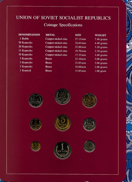 Coin Sets of All Nations USSR Russia UNC 1 Ruble 2,3,5,10,15,20,50 Kopecks 1979 2