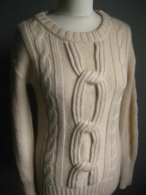 HOBBS ARAN JUMPER 8 SWEATER NW3 cream WOOL ALPACA mix small fisherman crew neck