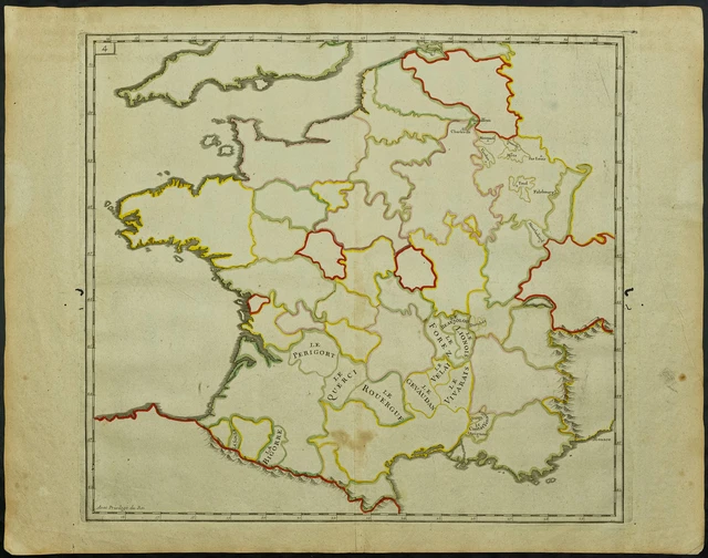 1711 - PROVINCES and Enclaves of France - Old School Geographic Map ? ...