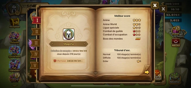 Compte Summoners War EU C3/C2 1-5nat d&l + Martina (Best vio 183)