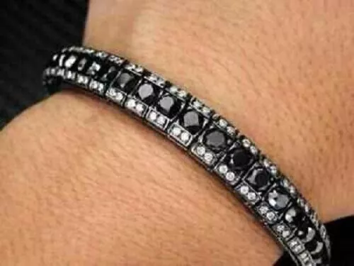 15 Ct Round Cut Black Diamond Men's Simulated Bracelet In 14K White Gold Plated