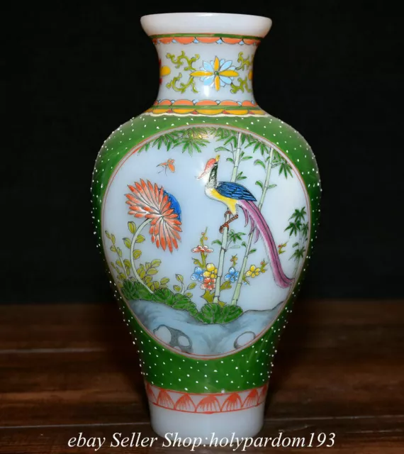 7.6" Qianlong Marked Chinese Coloured glaze Painting Flower Phoenix Bottle Vase