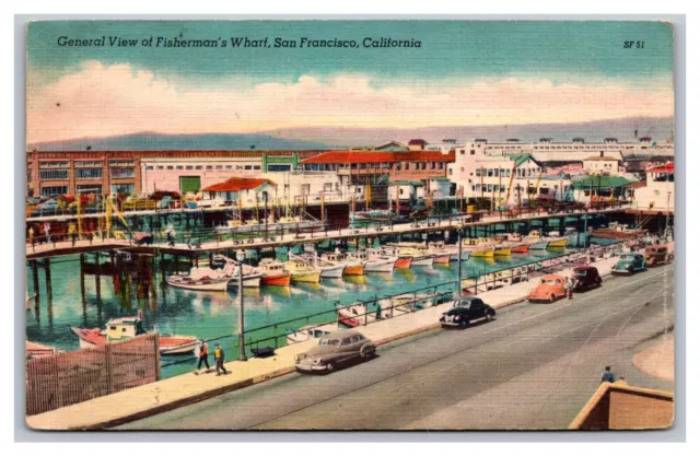 San Francisco CA California Fisherman's Wharf Aerial View SF-51 Linen Postcard