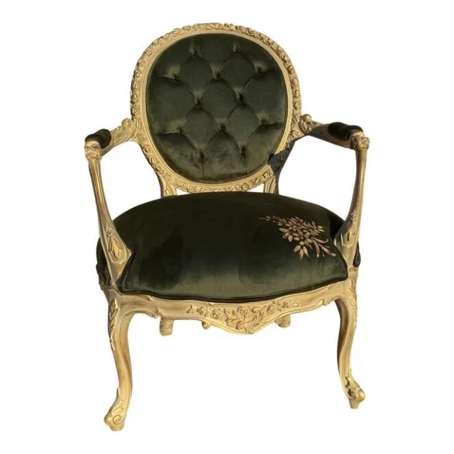 Beautiful Victorian Louis XIV style green velvet Arm chair