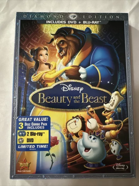 Disney Beauty and the Beast (Blu-ray/DVD, 2010, Diamond Edition) 3 Disc