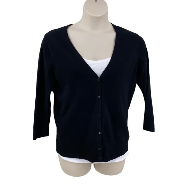 Merona Womens Knit Cardigan Sweater Size XXL Black V-Neck Button Front 3/4 Sleev