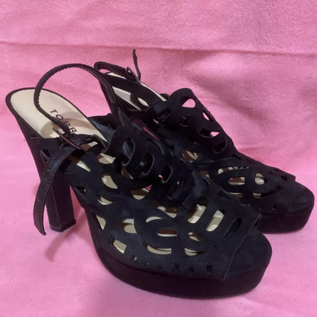 Torrid Women’s Shoes Black Open Toe Stiletto Heels Weave Gladiator Style Size 8