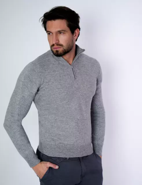 1stAmerican Maglia da Uomo 100% Cashmere Made in Italy Mezza Zip Manica Lunga