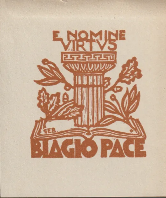ex-libris Biagio Pace by Luigi Servolini (woodcut)