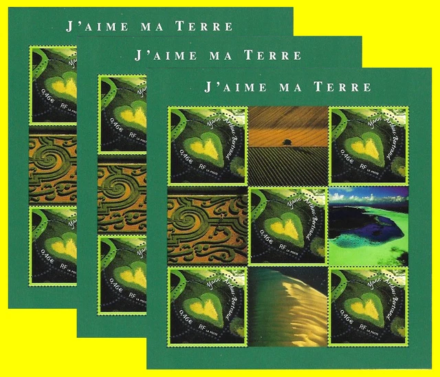🧿 - FRANCE - 3 x BLOCS N° 43 - COEUR DE YANN ARTHUS BERTRAND - NEUFS**