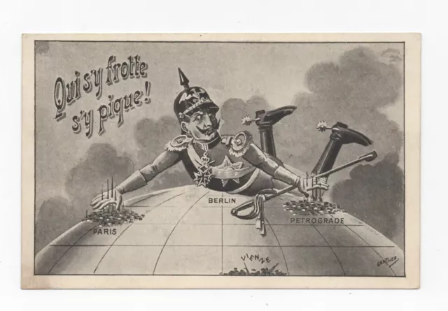 Propaganda da Guerra. Guglielmo II. Parigi, Russie. Qui S'Y Frotte S Y Picche