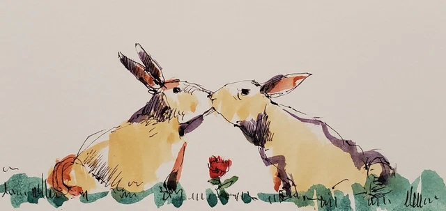 JOSE TRUJILLO Watercolor Painting IMPRESSIONISM Collectible ORIGINAL Bunnies coa