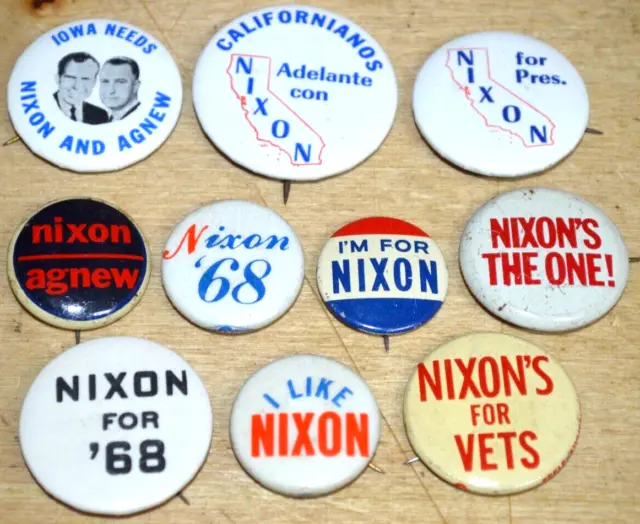 Vintage Richard Nixon-Agnew Political Presidential Campaign Pins Set of 10