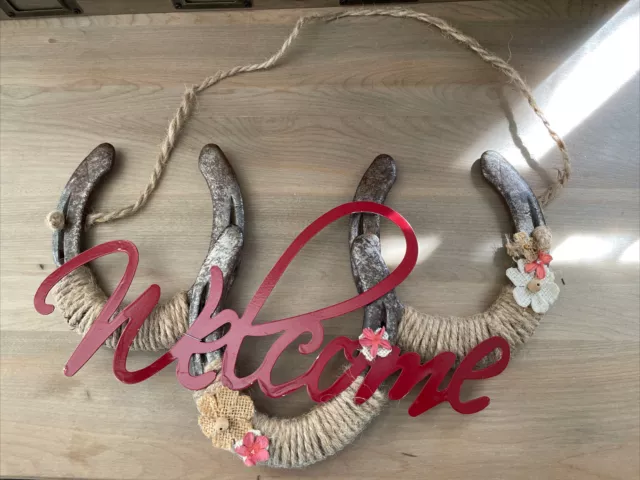 Triple Horseshoe Welcome Sign For Ranch/Farm House, Horse People Or Western Look