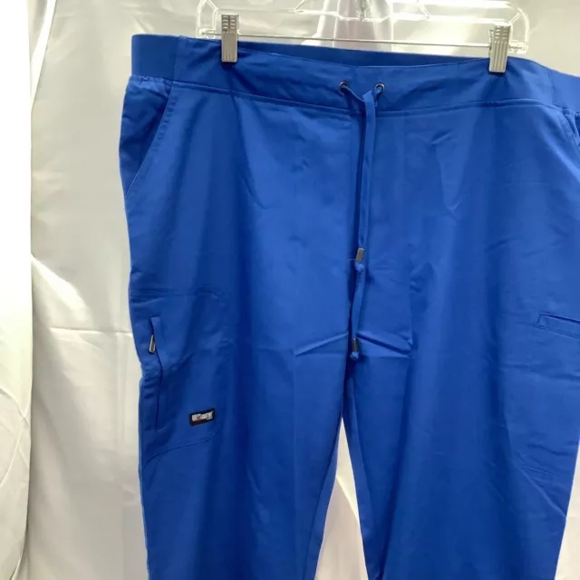 Greys Anatomy Womens 6 Pocket Tie Front Straight Leg Royal Blue Scrub Pant Sz XL 3