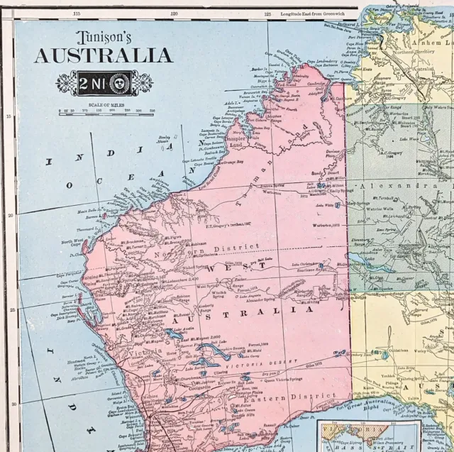 1904 Australia Map Melbourne Brisbane Sydney Victoria Queensland New South Wales