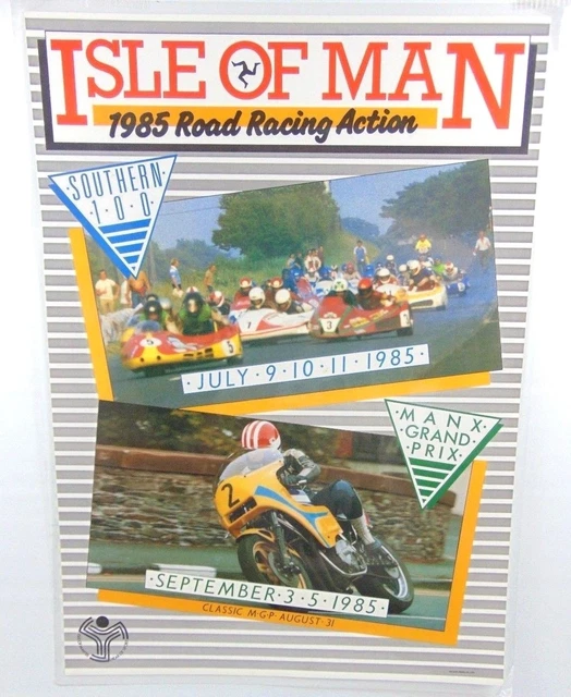 LARGE RARE ISLE of Man laminated poster , Southern 100 Manx Grand