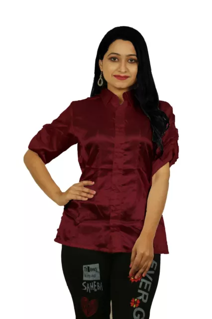 Boutonné Bordeaux Femme Cravate Taille Déguisement Chemise Chemisier Manches