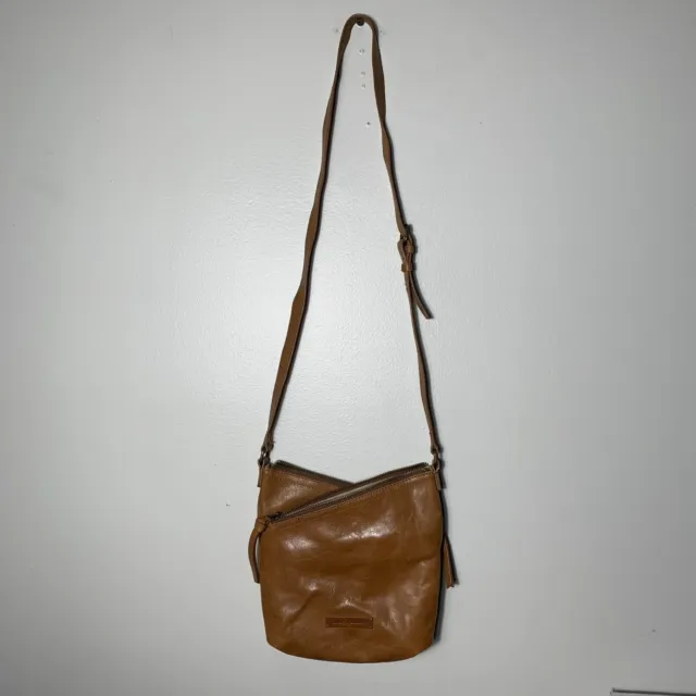 Lucky Brand whiskey brown double zip leather shoulder crossbody bag