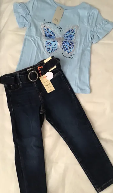River island mini girls aged 2-3 years blue sequin tshirt jeggings outfit BNWT